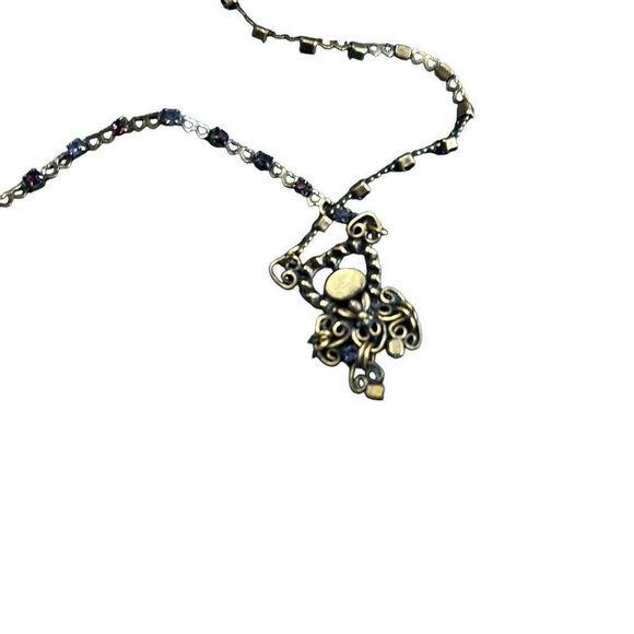 Vintage Mary Demarco handmade brass necklace with purple and pink stones - Picture 16 of 16